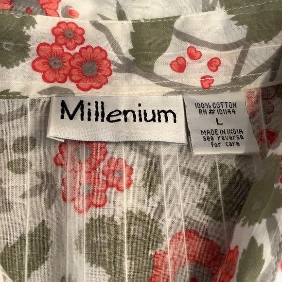 Floral Button Down Cotton Shirt Size Large Millenium Brand - Picture 6 of 9